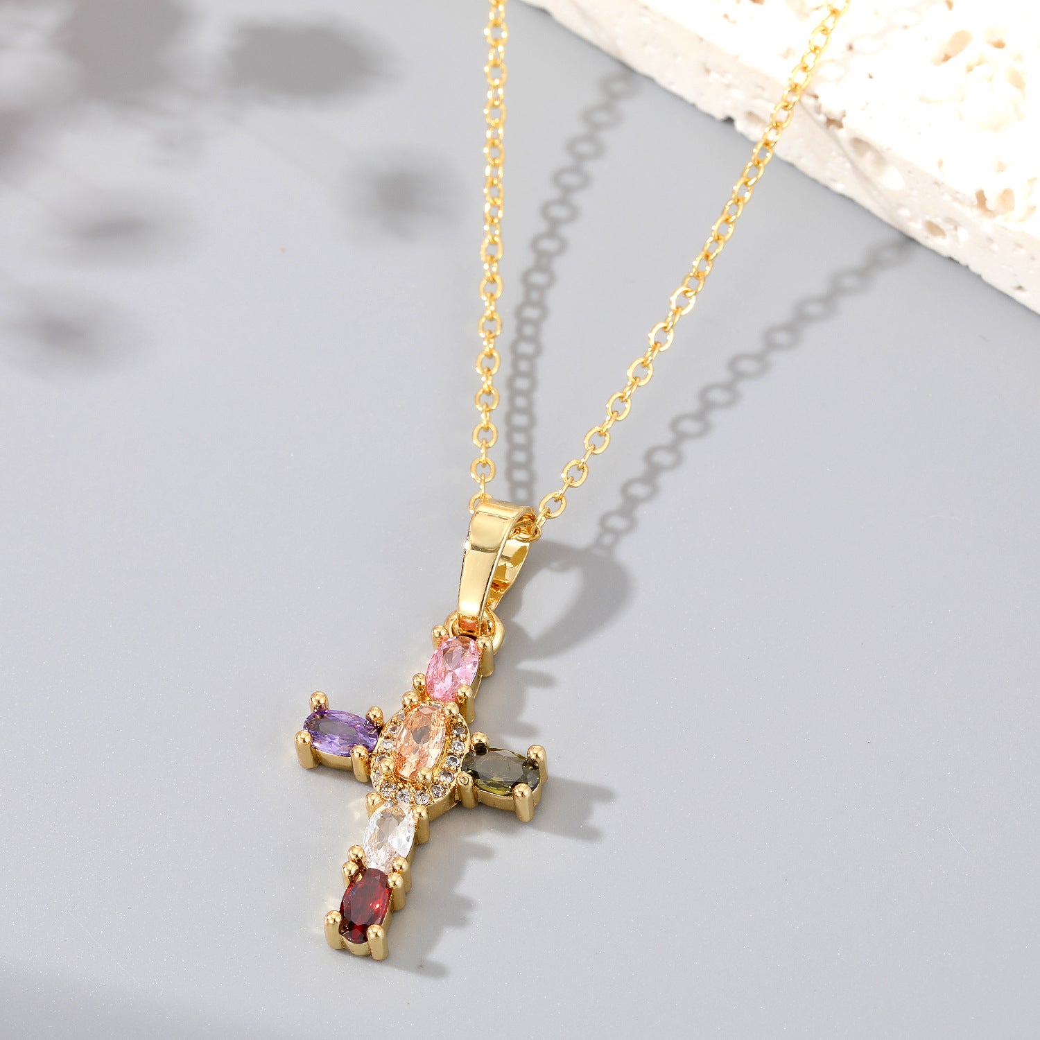 Wholesale Cross Hollow Color Zircon Alloy Necklaces
